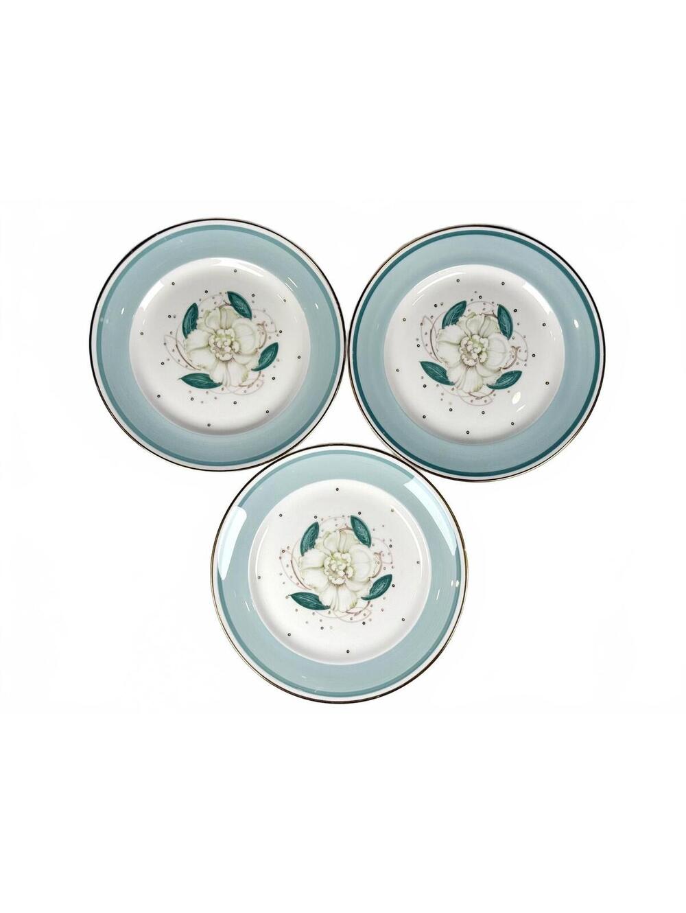 Set of 3 vintage Susie Cooper Gardenia Bone China England Teal Gold 8 in Plates
